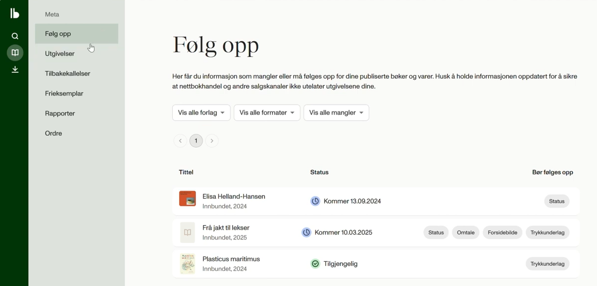 Skjermbilde av Bokbasen Meta - Følg opp